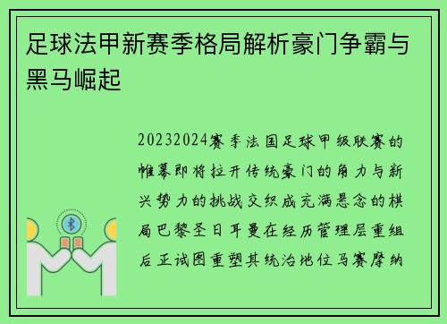 足球法甲新赛季格局解析豪门争霸与黑马崛起